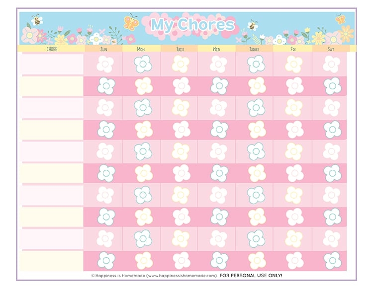 Free Printable Chore Charts For 10 Year Olds