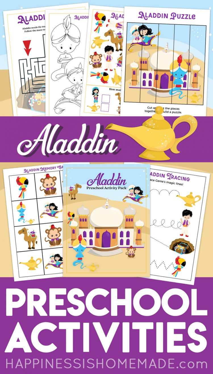 Free Aladdin-themed printable preschool worksheets for your little ones