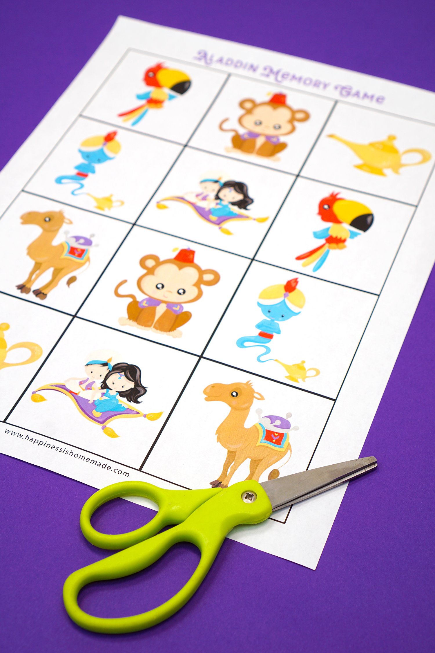 Aladdin Memory Game Preschool Printables