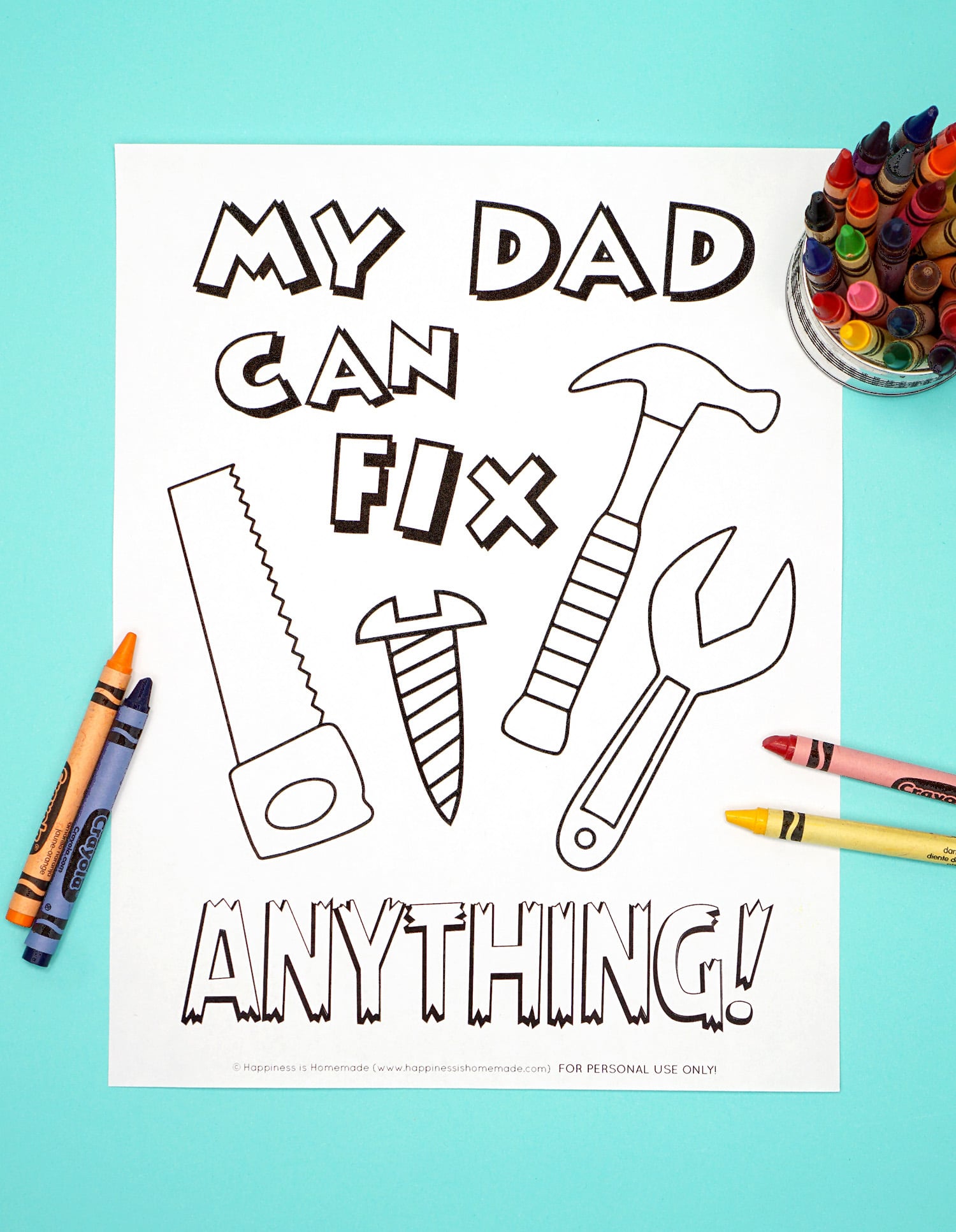 Free Printable Father's Day Coloring Page with Tools