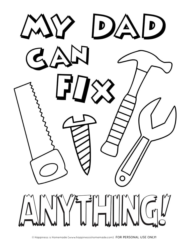 Printable Father s Day Card Coloring Page Happiness Is Homemade