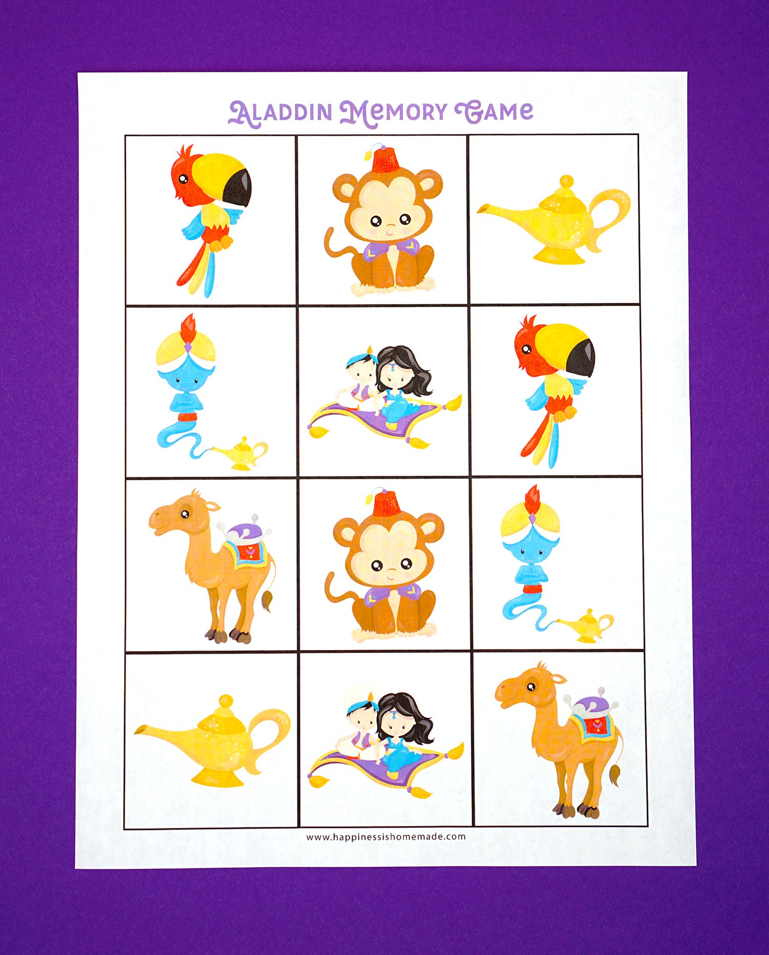 Aladdin Memory Game Printable