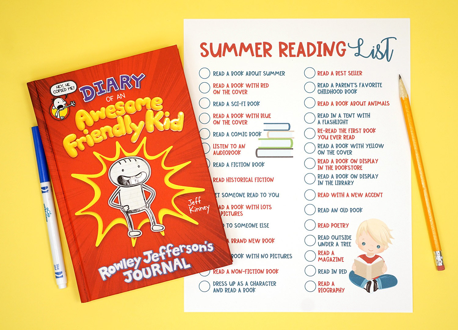 summer reading chart and diary of an awesome friendly kid