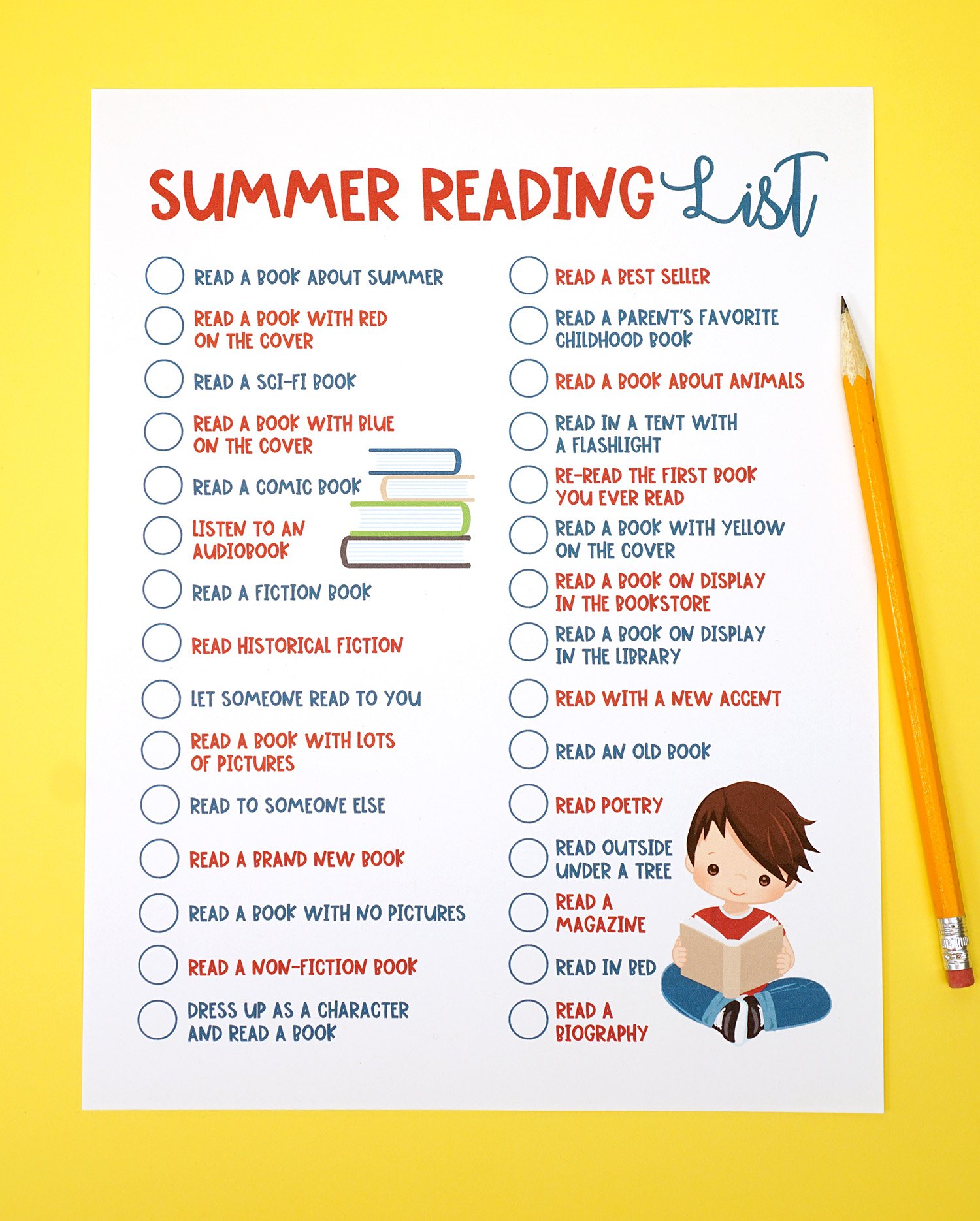 Printable Summer Reading Challenge List for Kids Happiness is Homemade