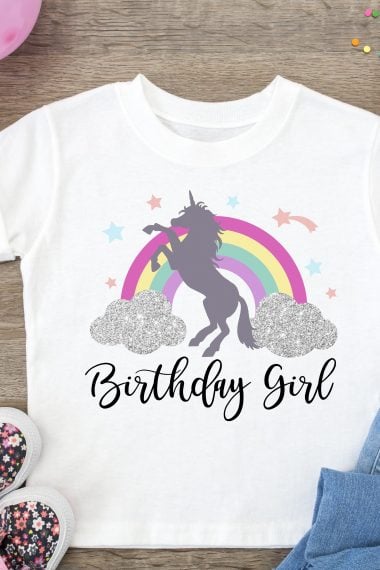 unicorn and rainbow "birthday girl" shirt
