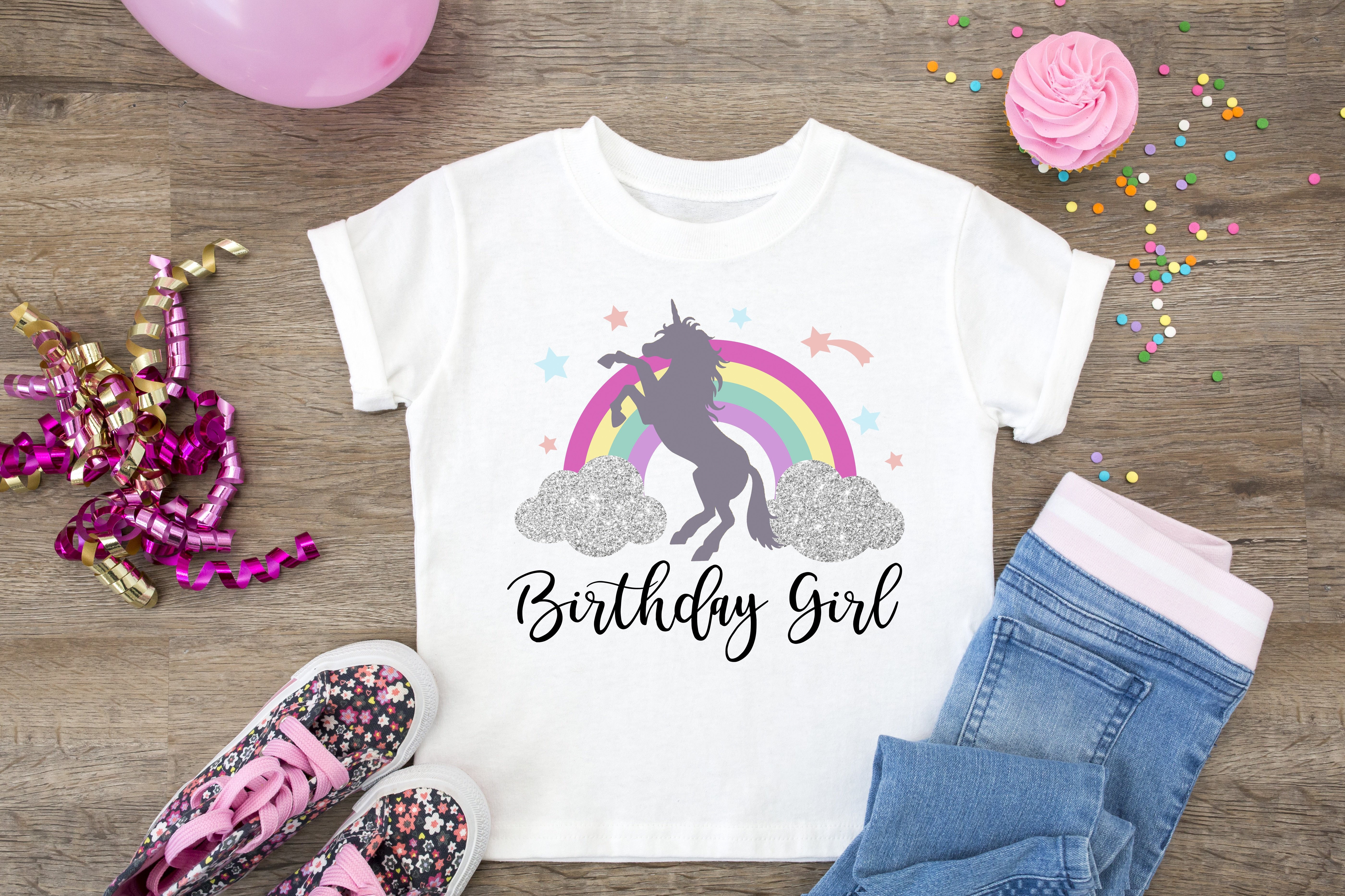 unicorn and rainbow "birthday girl" shirt