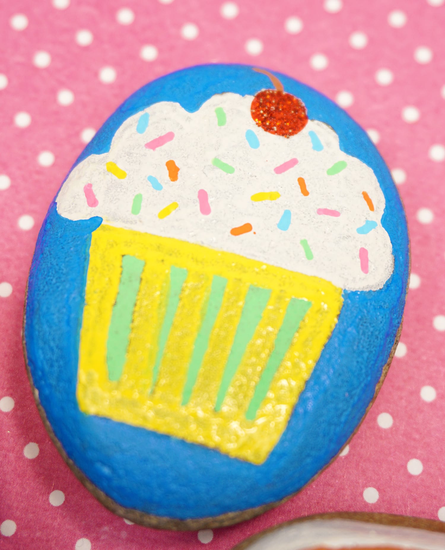 rock painted to look like cupcake