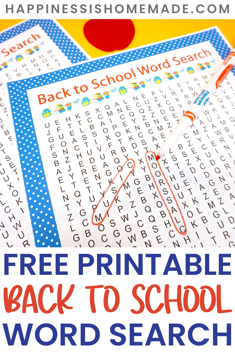 Free printable back to school word search