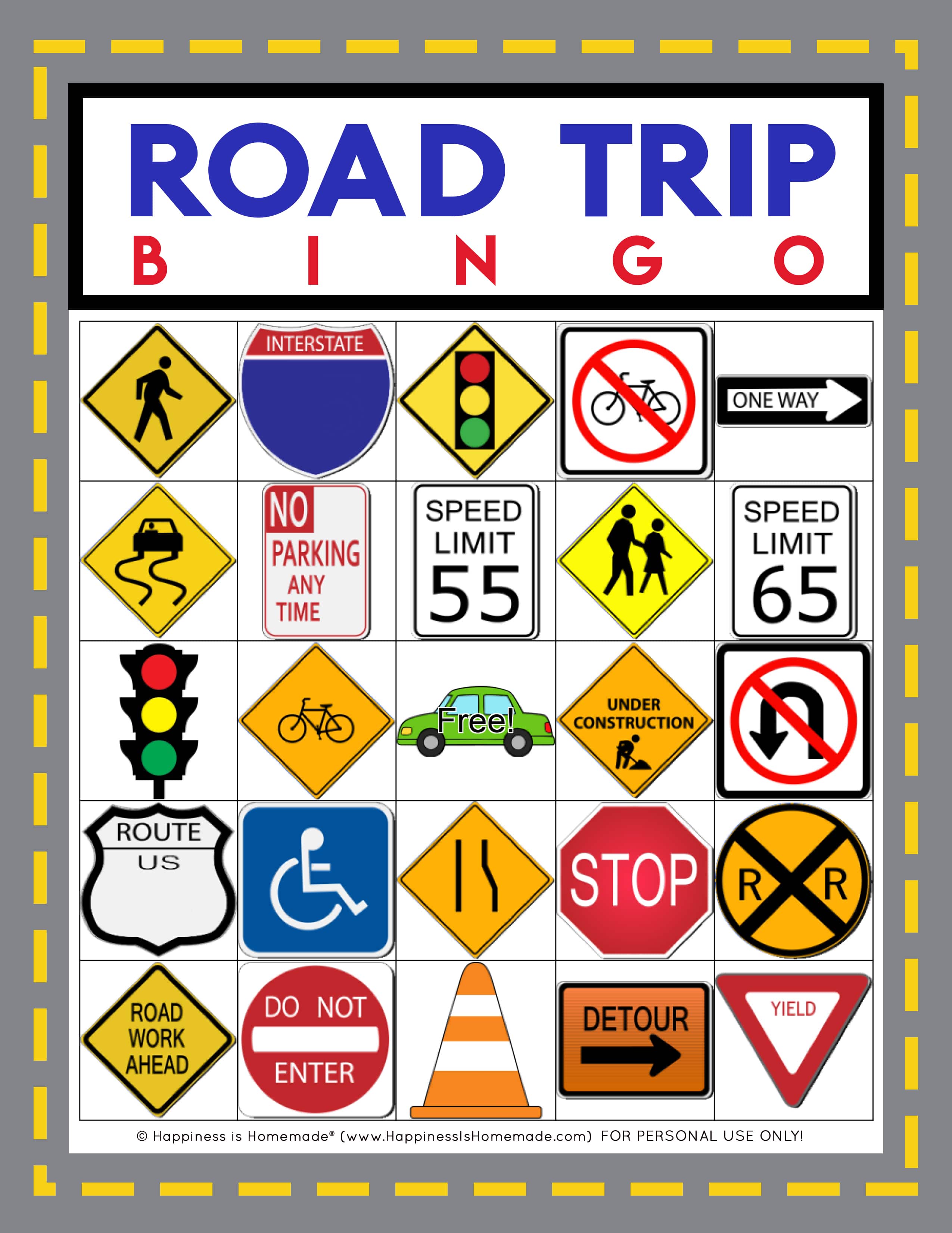 printable road trip bingo activity 