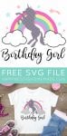 birthday girl unicorn free svg file