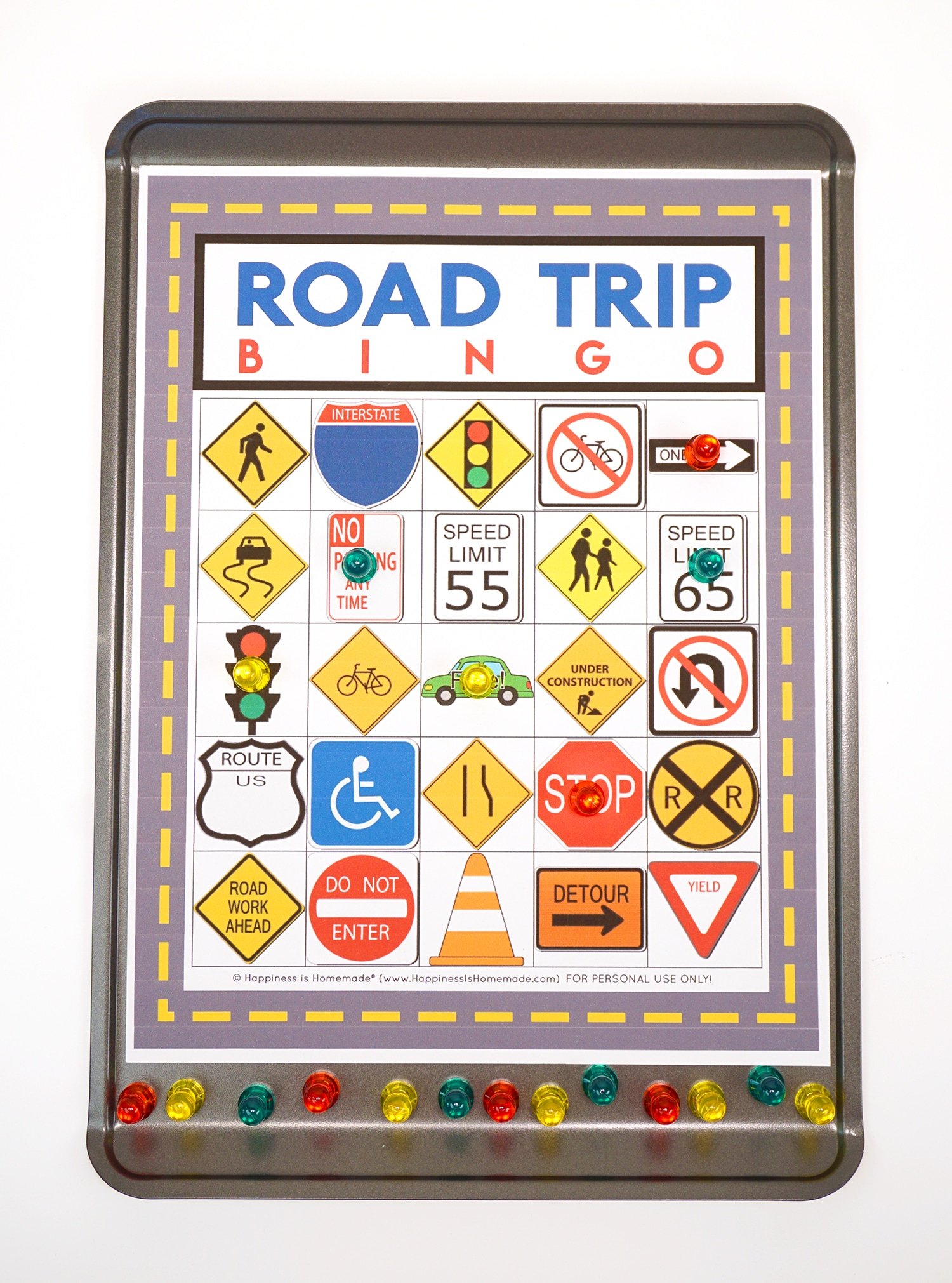 Road Trip Bingo Game and Magnets on a Magnetic Board