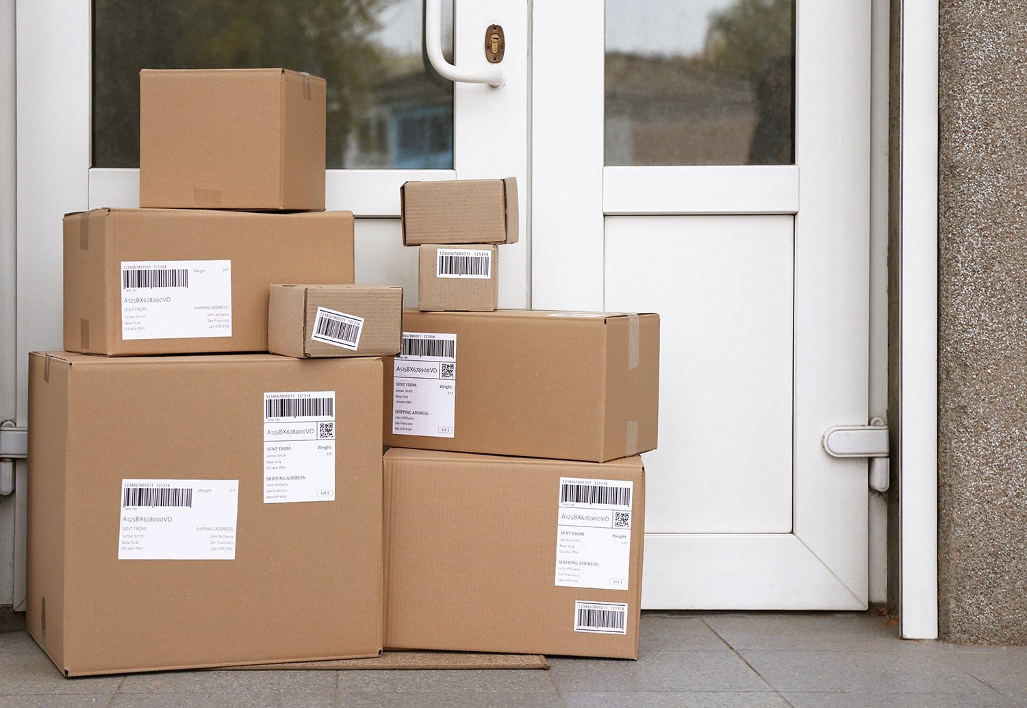 Delivered packages boxes on front porch