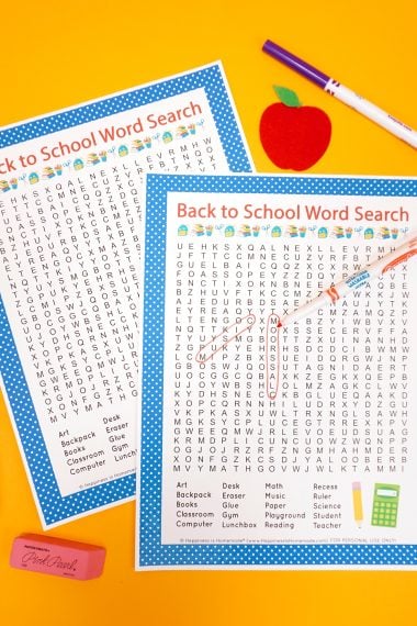 printable back to school word search with words circled