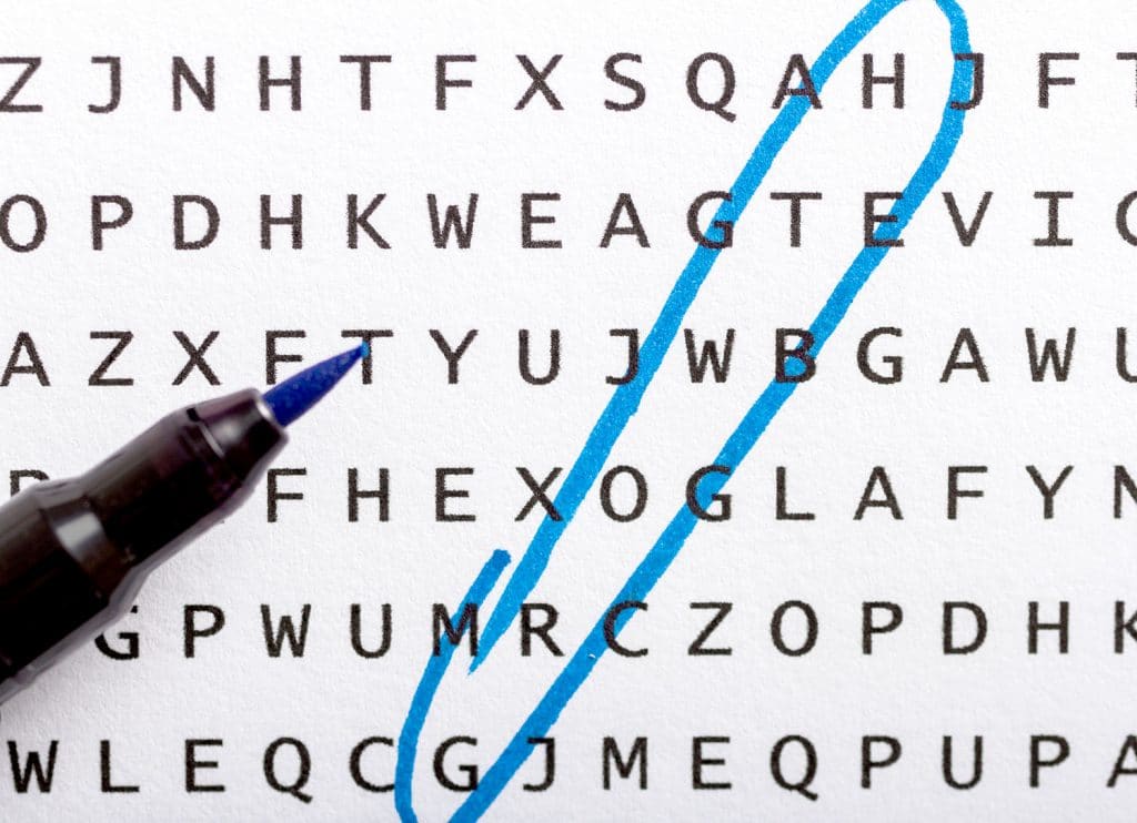 Word search with the word "growth" circled