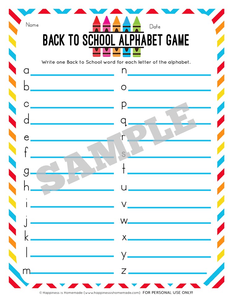 Back to School Alphabet Game Printable - Happiness is Homemade