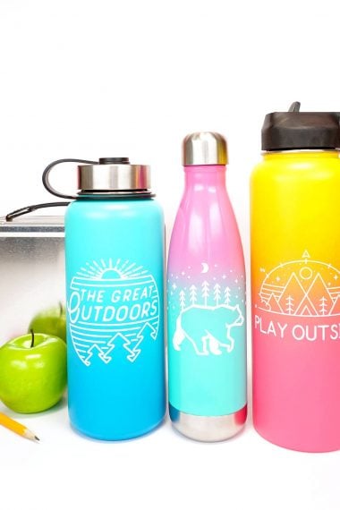 back to school outdoors themed water bottles and lunch box