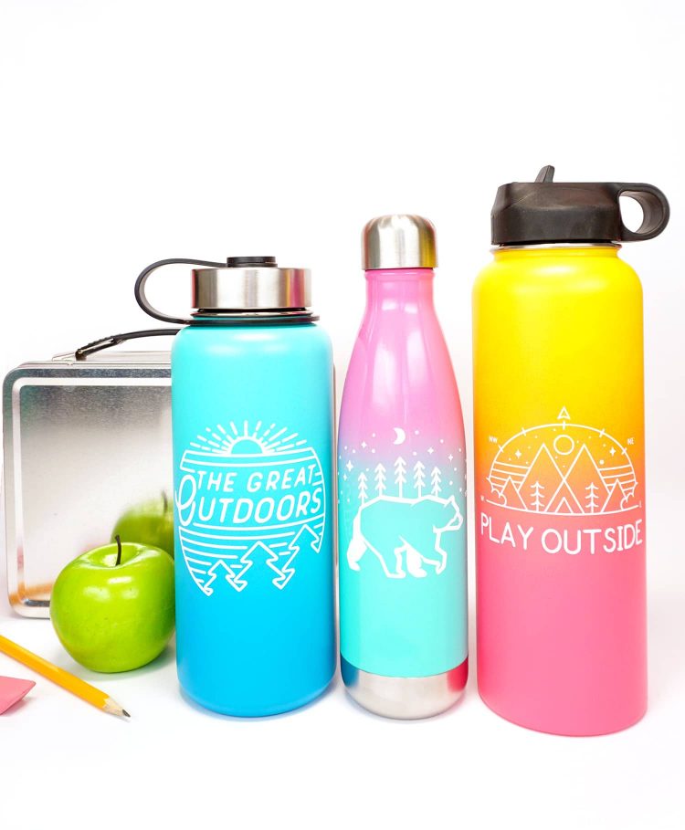 back to school outdoors themed water bottles and lunch box