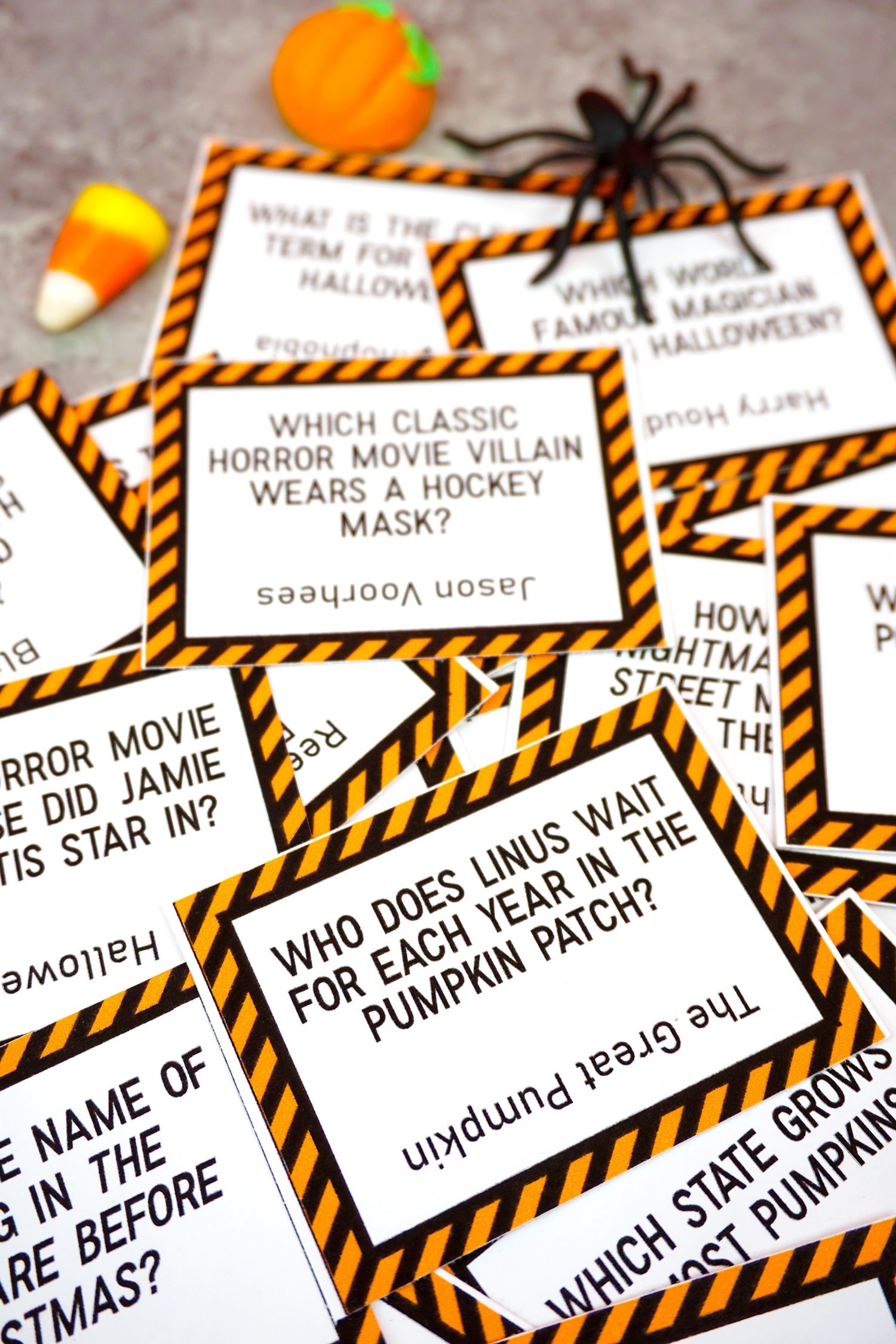 pile of halloween printable trivia game 