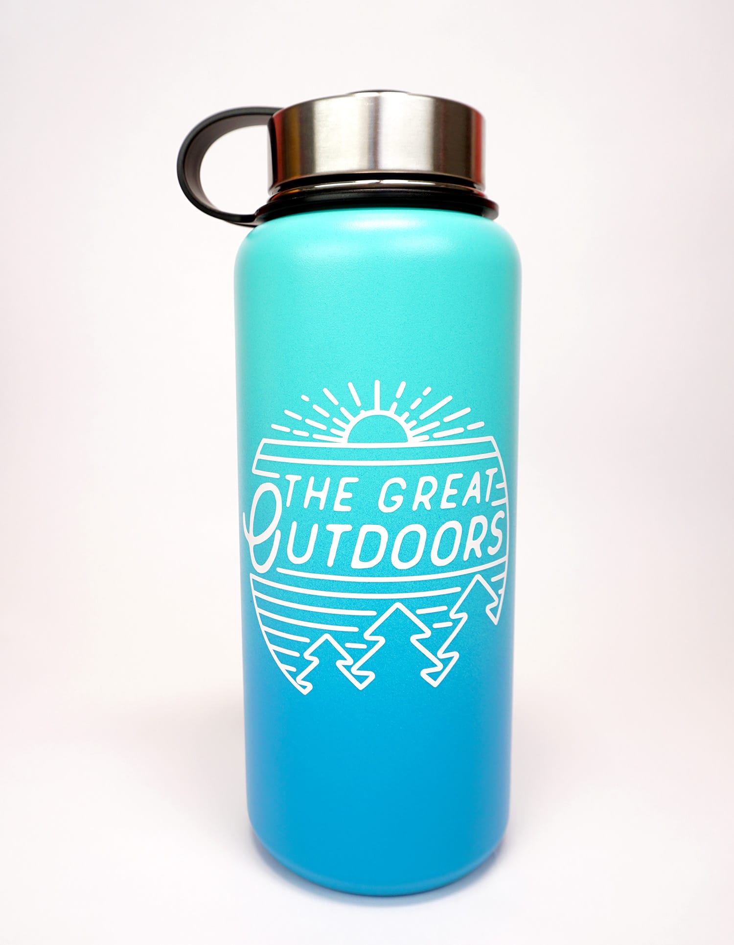 completed outdoor water bottle featuring the great outdoors svg file on bottle