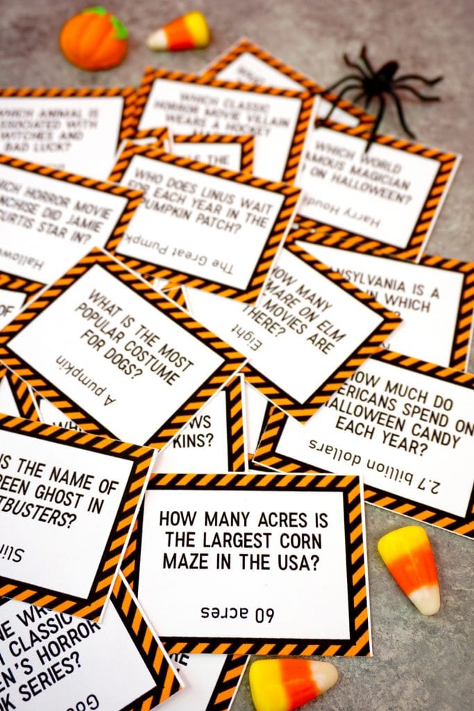 printable halloween trivia cards with candy