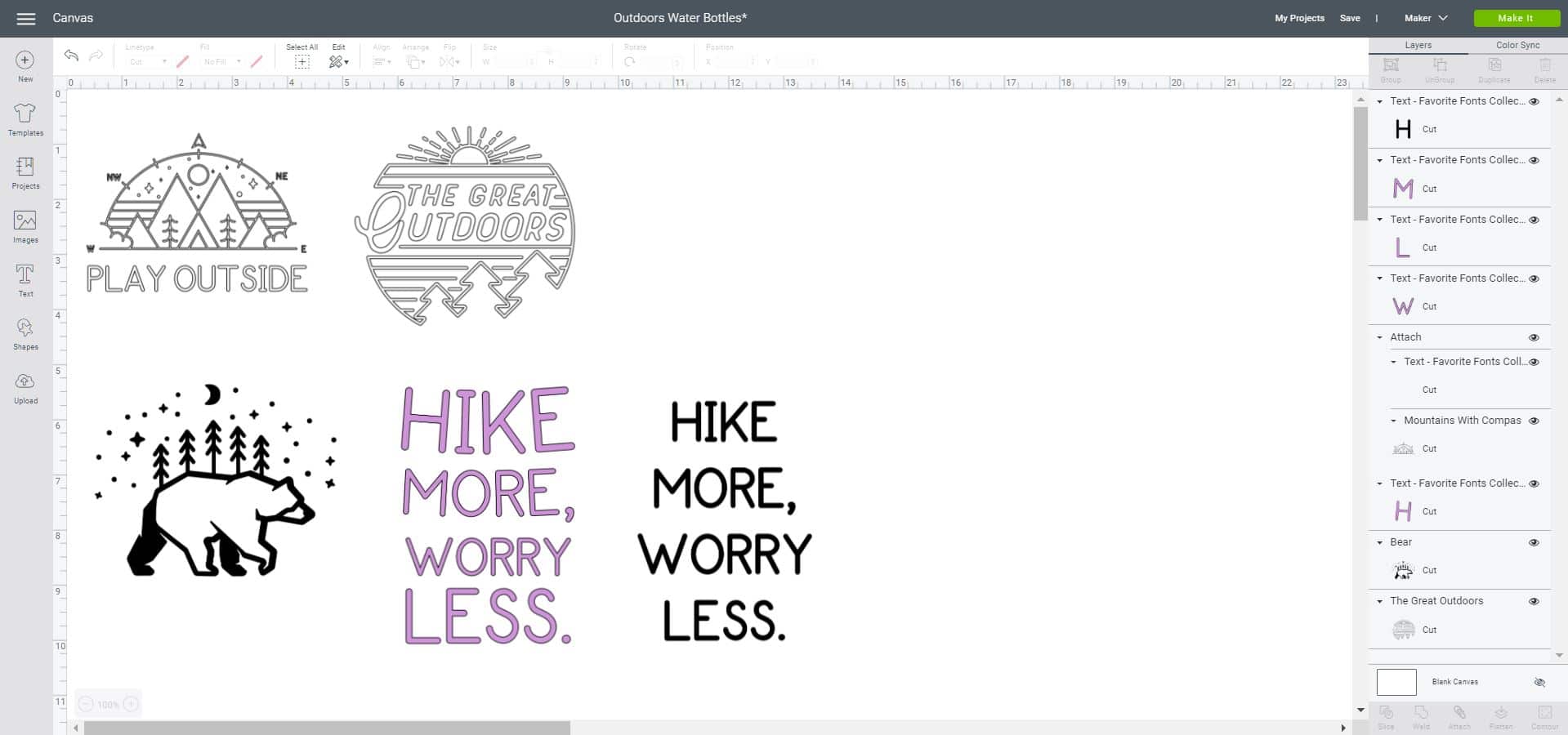 outdoor water bottle text design in cricut design space