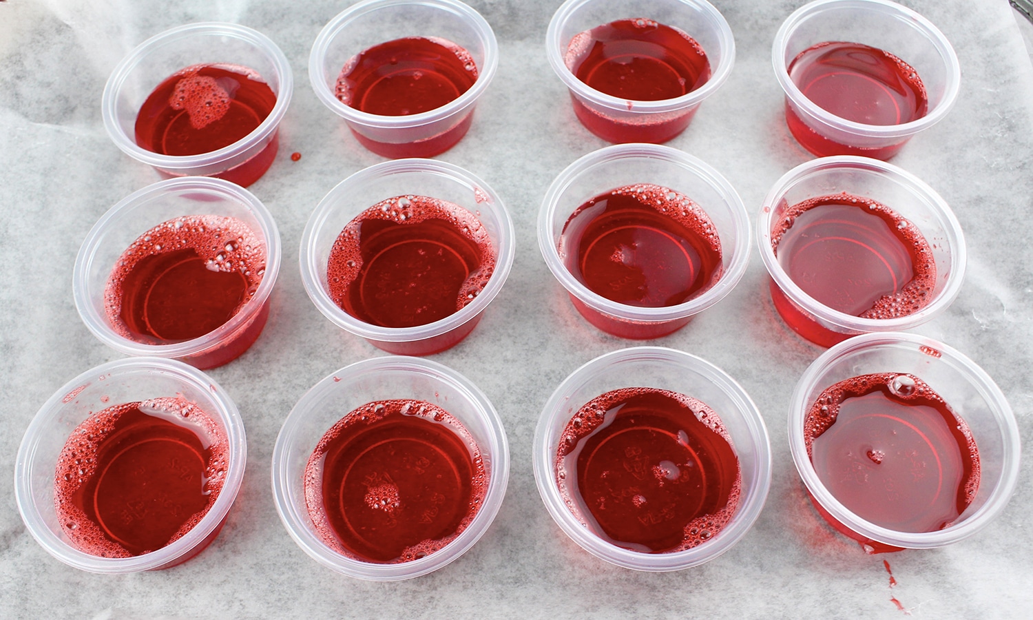 mixture poured into individual jello shot cups