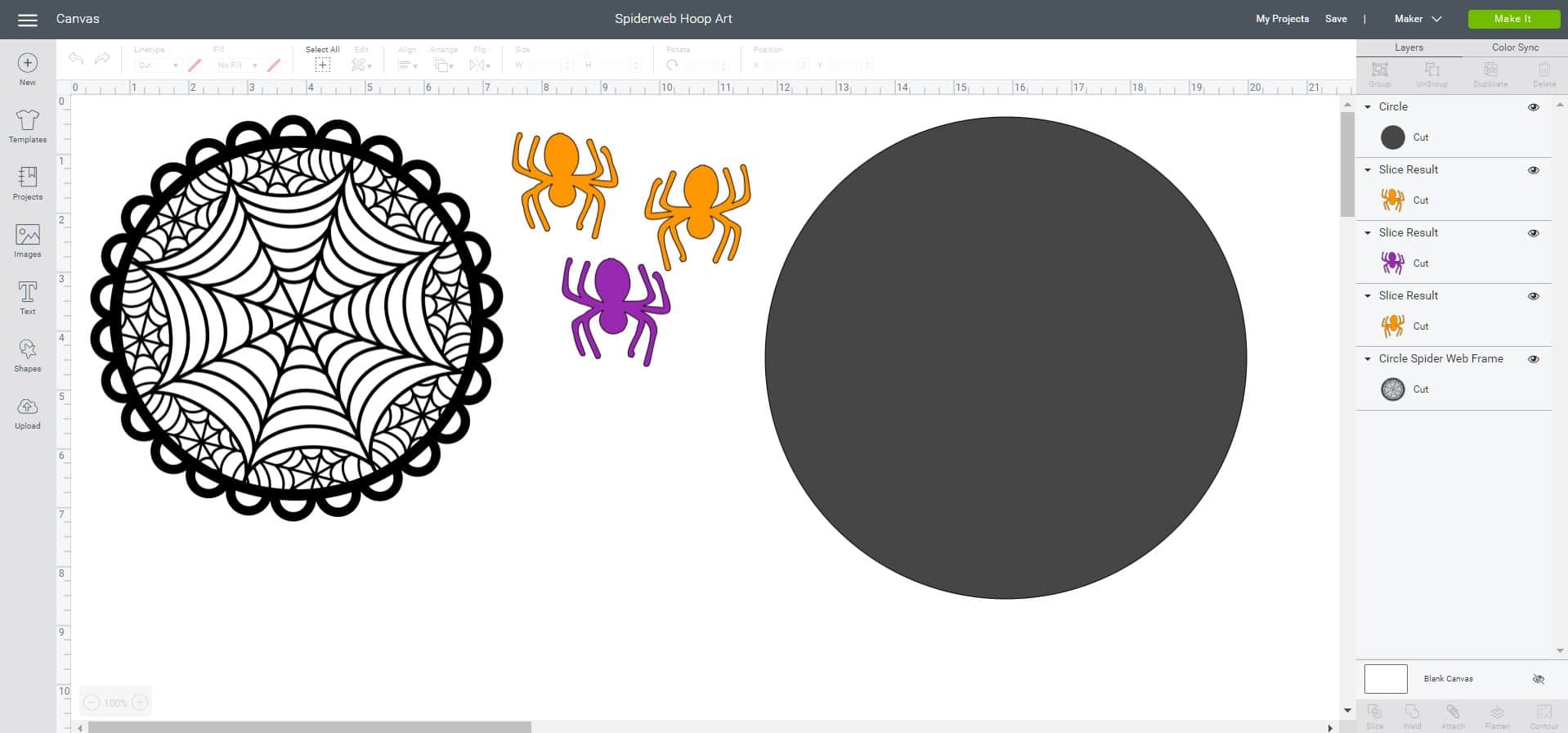 spider web hoop art design in cricut design space