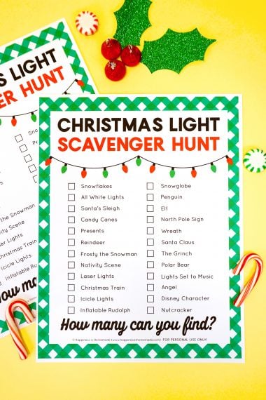 christmas light scavenger hunt free printable