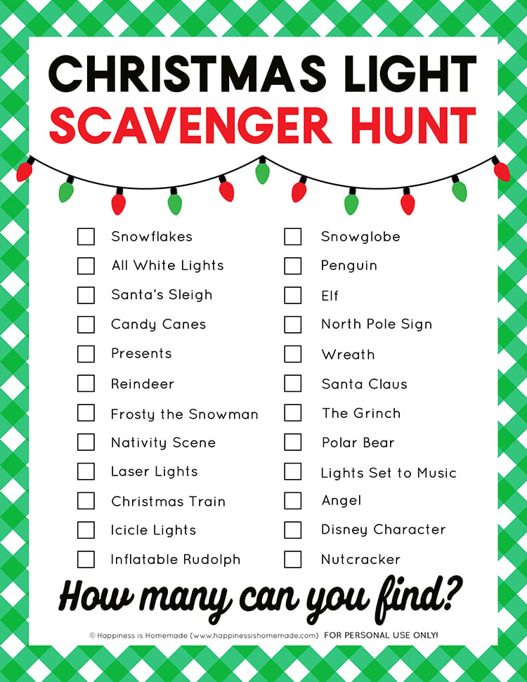 Christmas Light Scavenger Hunt Printable Game