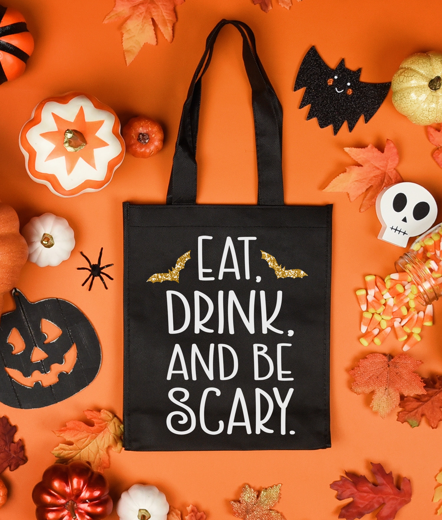 eat drink and be scary tote bag 