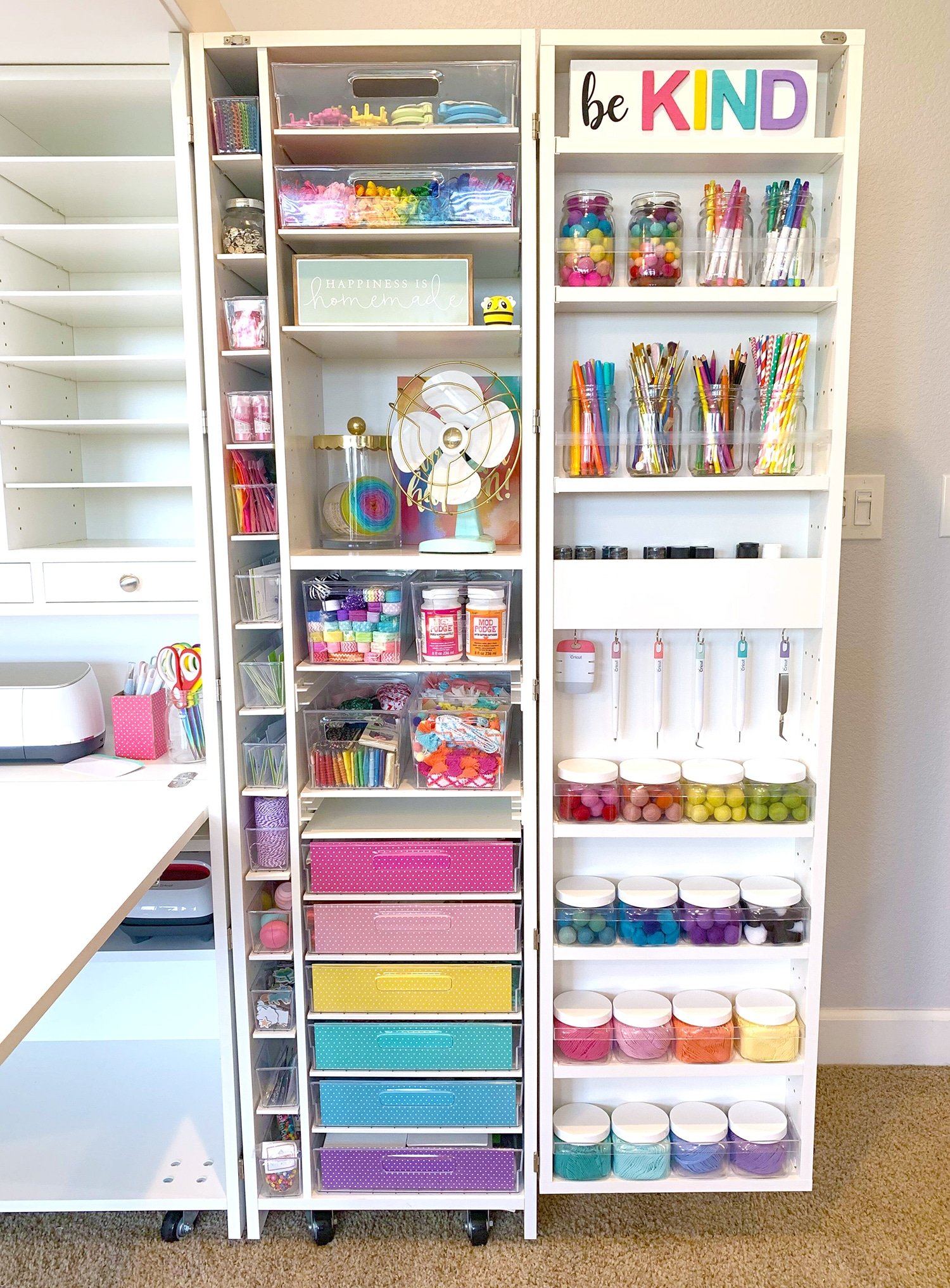 dreambox with labeled bins  and organized supplies