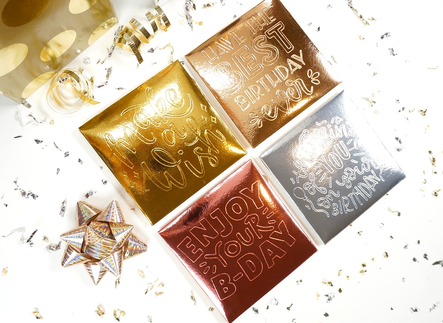 debossed foil gift card holders and wrappings