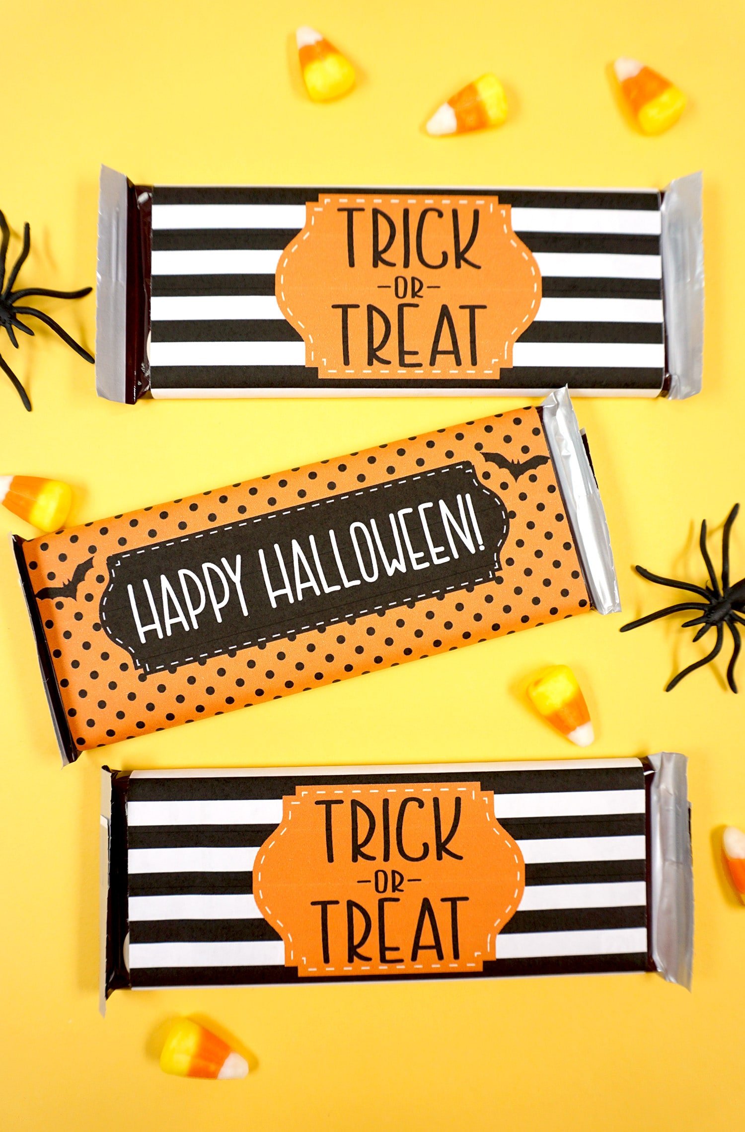 completed wrapped candy bars for halloween