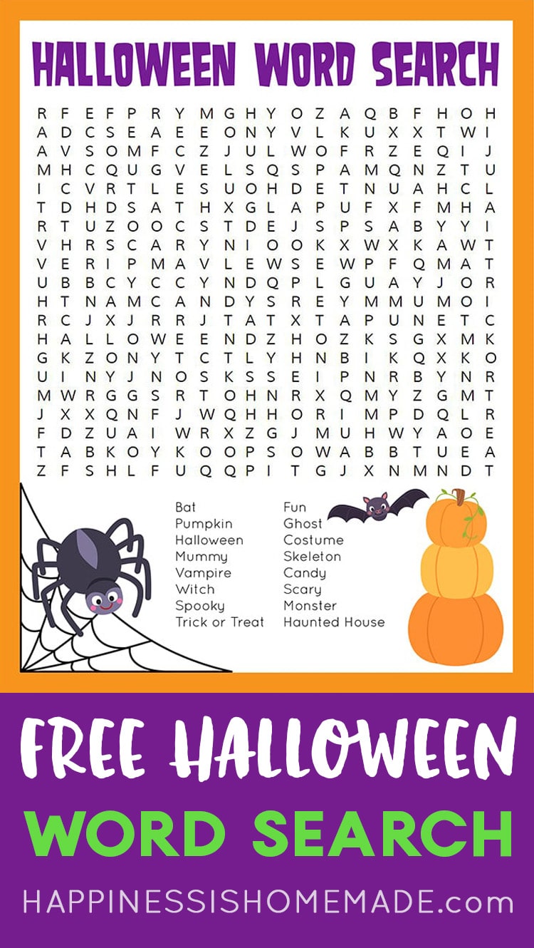 Halloween Word Search Printable - Happiness is Homemade