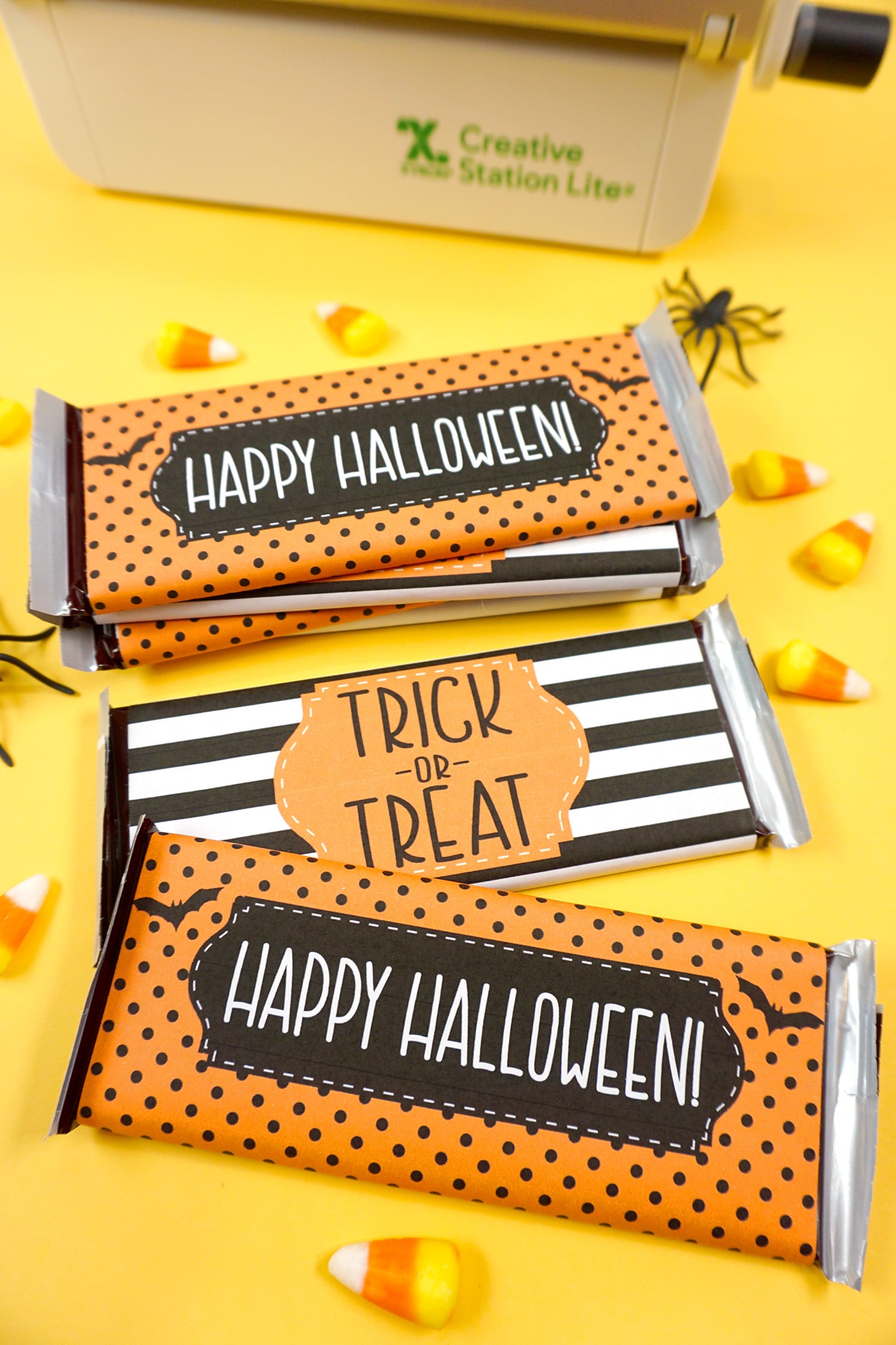 completed wrapped candy bars for halloween