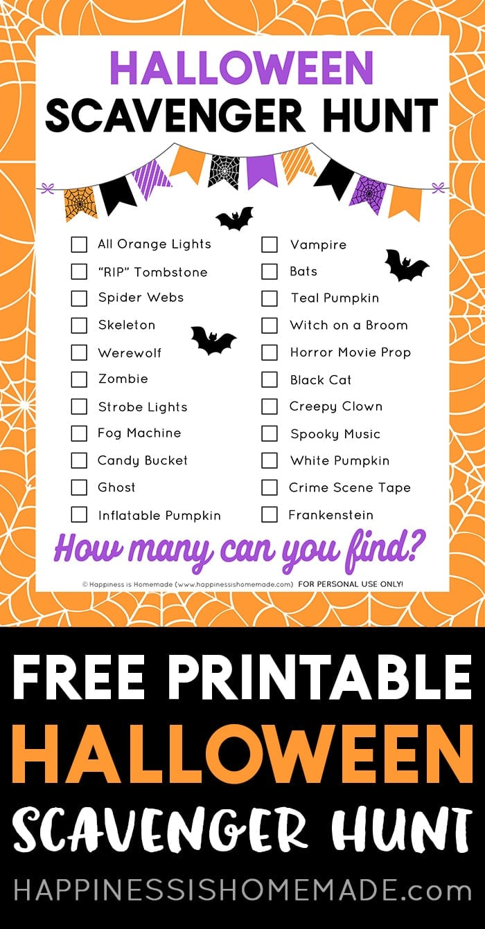 Free Printable Halloween Scavenger Hunt - Happiness is Homemade