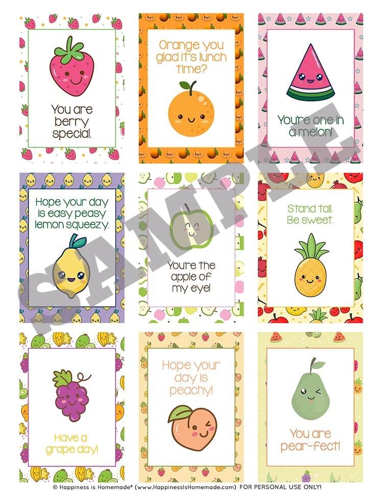 sample of fruit lunch box notes