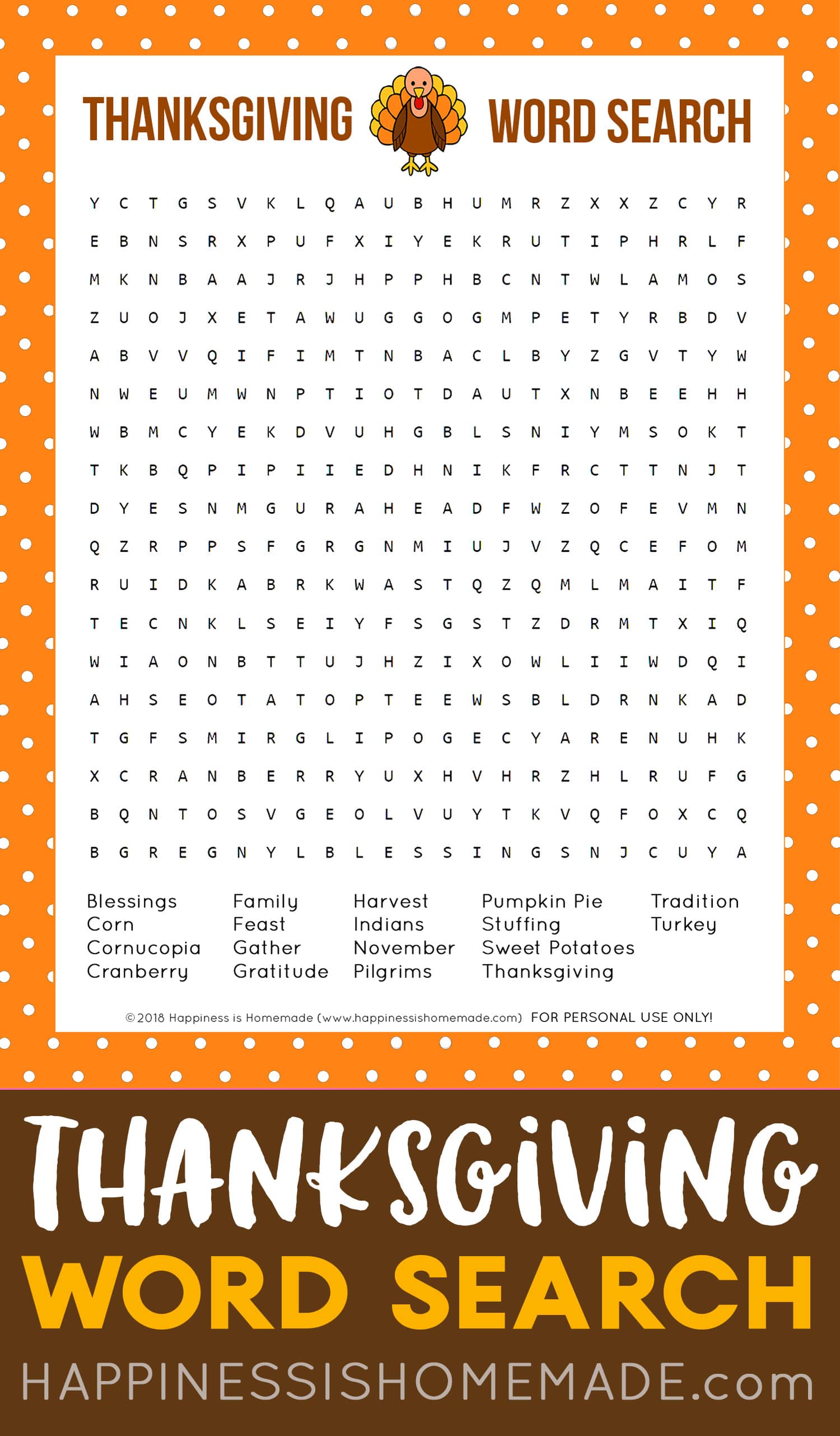 Thanksgiving Printable Word Search