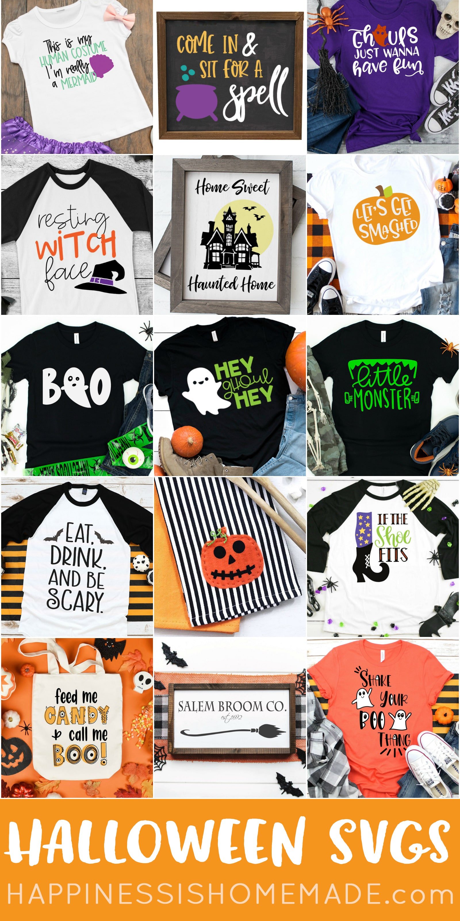 collage of crafts made with halloween svg files