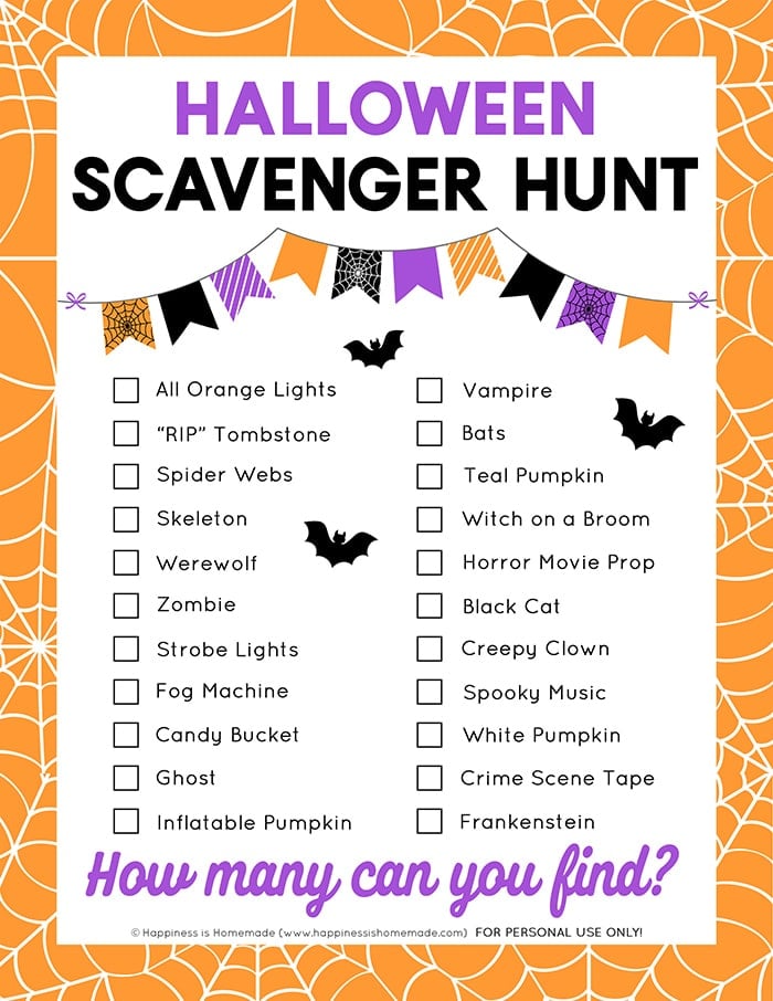 Halloween Scavenger Hunt graphic with "How Many Can You Find?" text