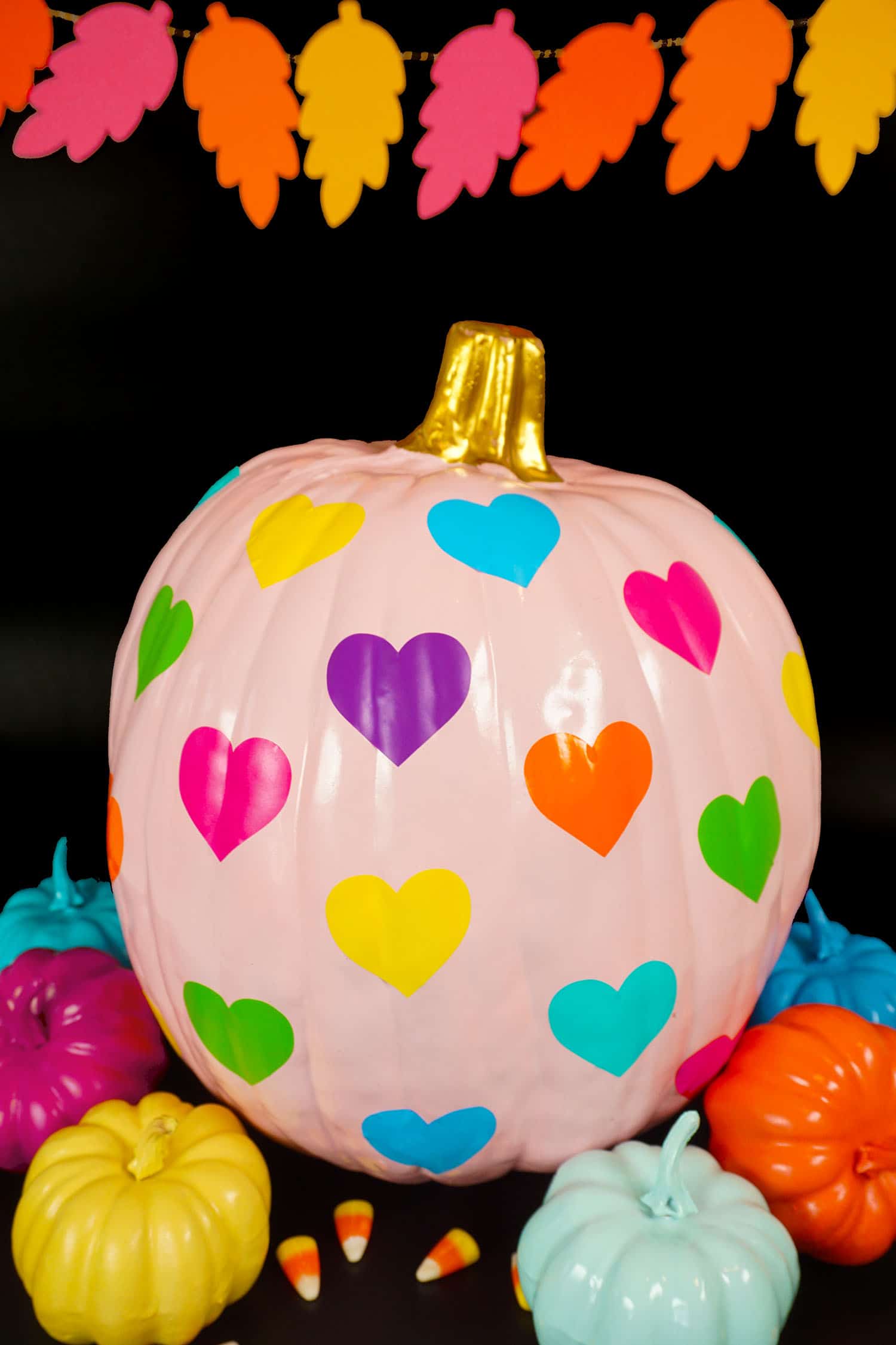 rainbow heart stamped pumpkins