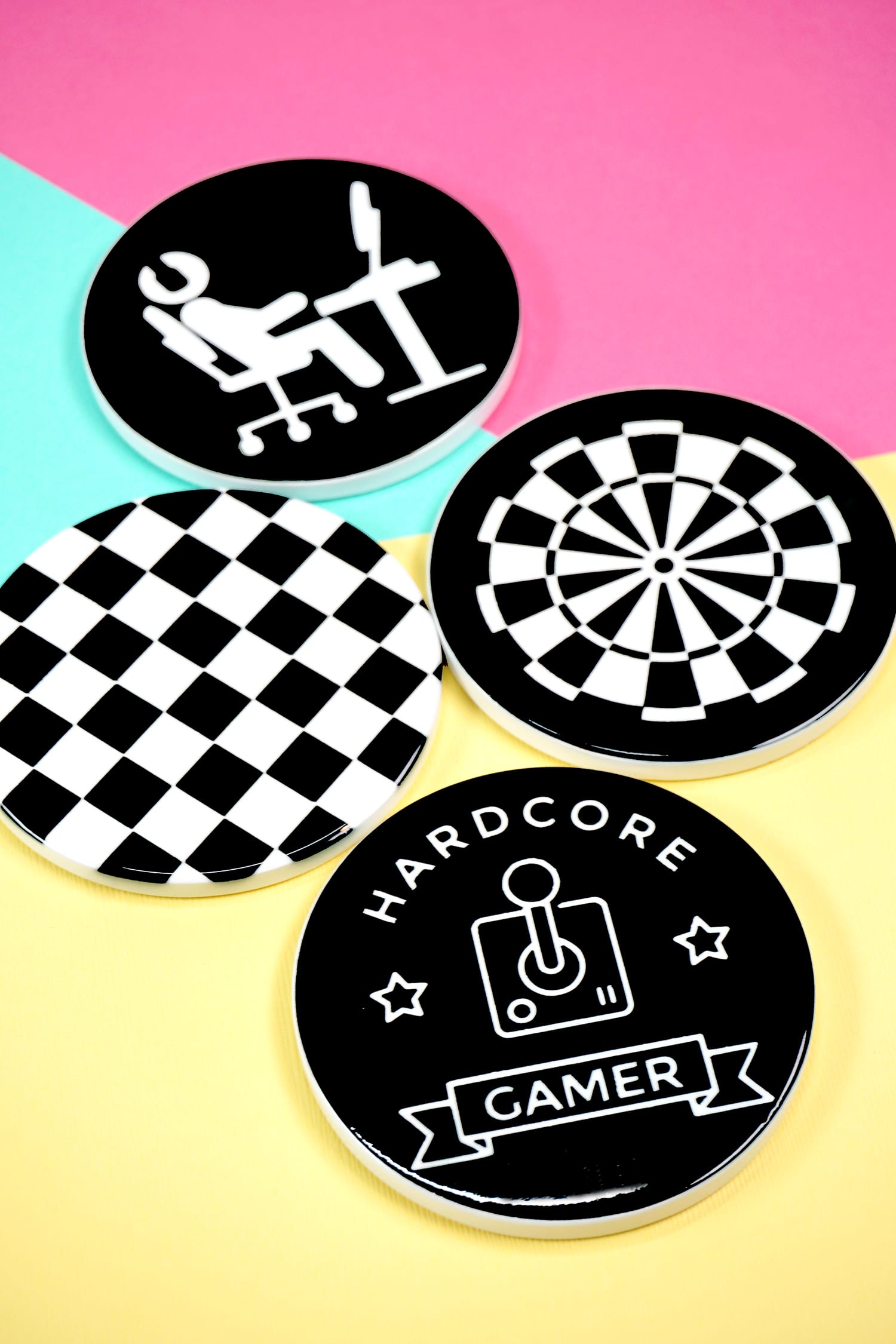 infusible ink gaming coasters in black and white
