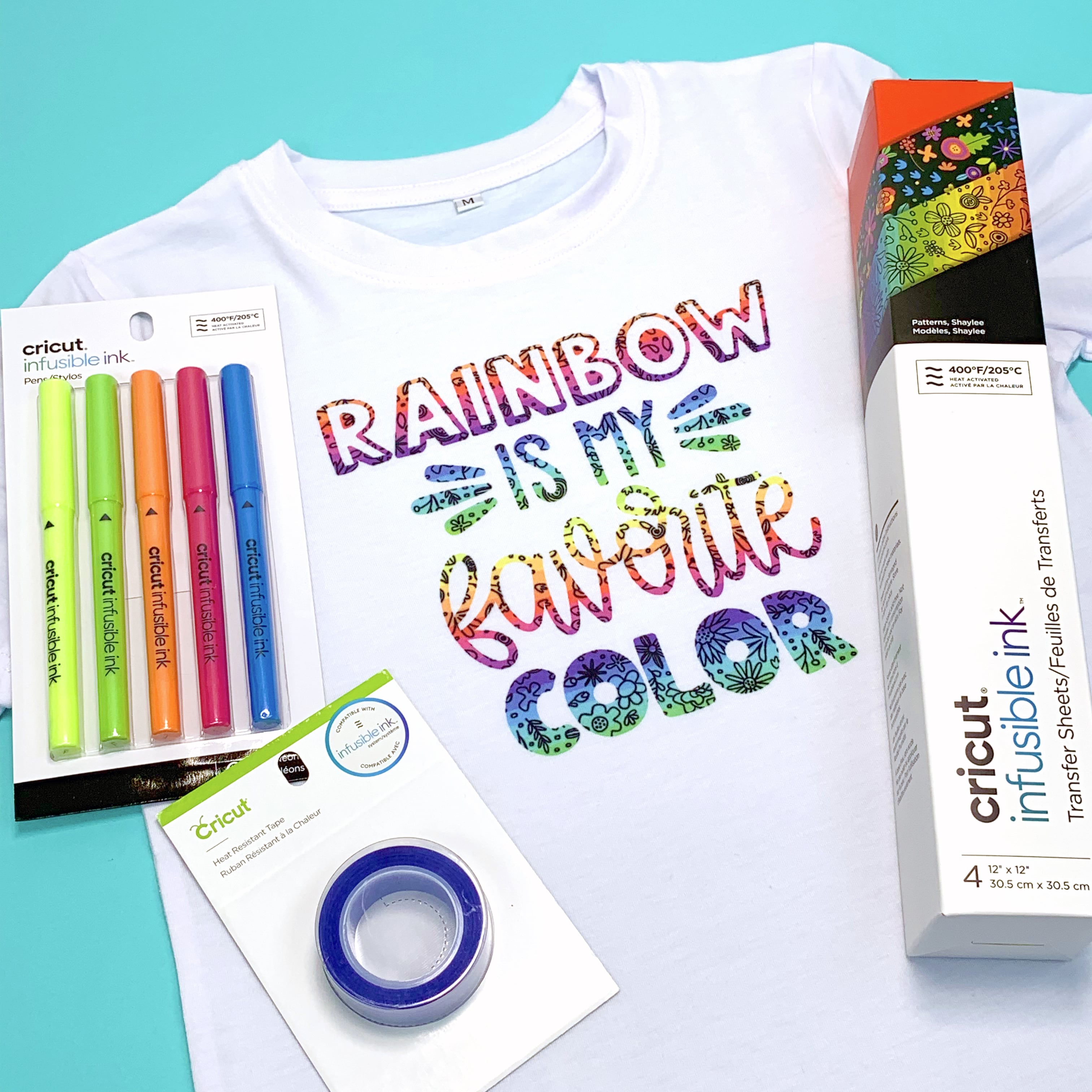 rainbow color t shirt and supplies for making with cricut 