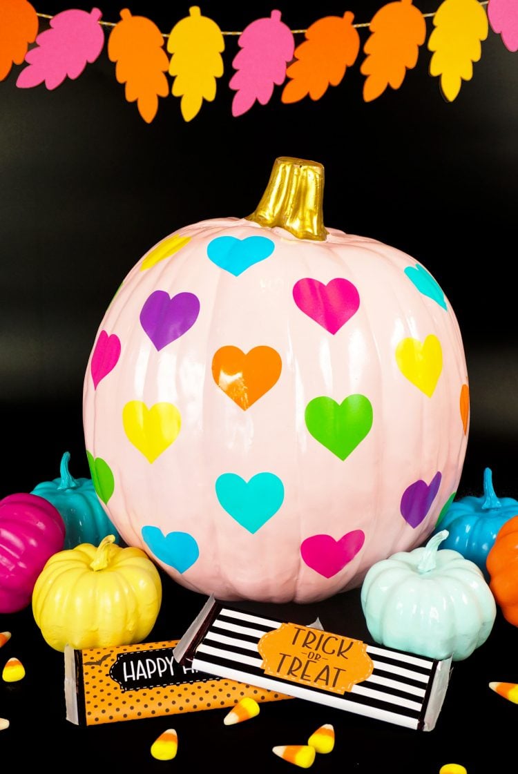 rainbow heart pumpkins and mini colorful pumpkins