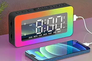 colorful alarm clock with phone plug in