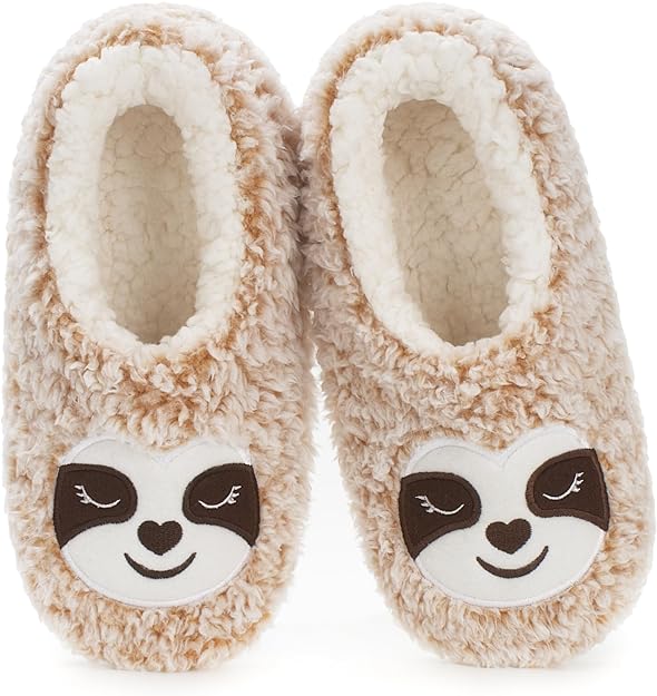 fluffy sloth grip slippers