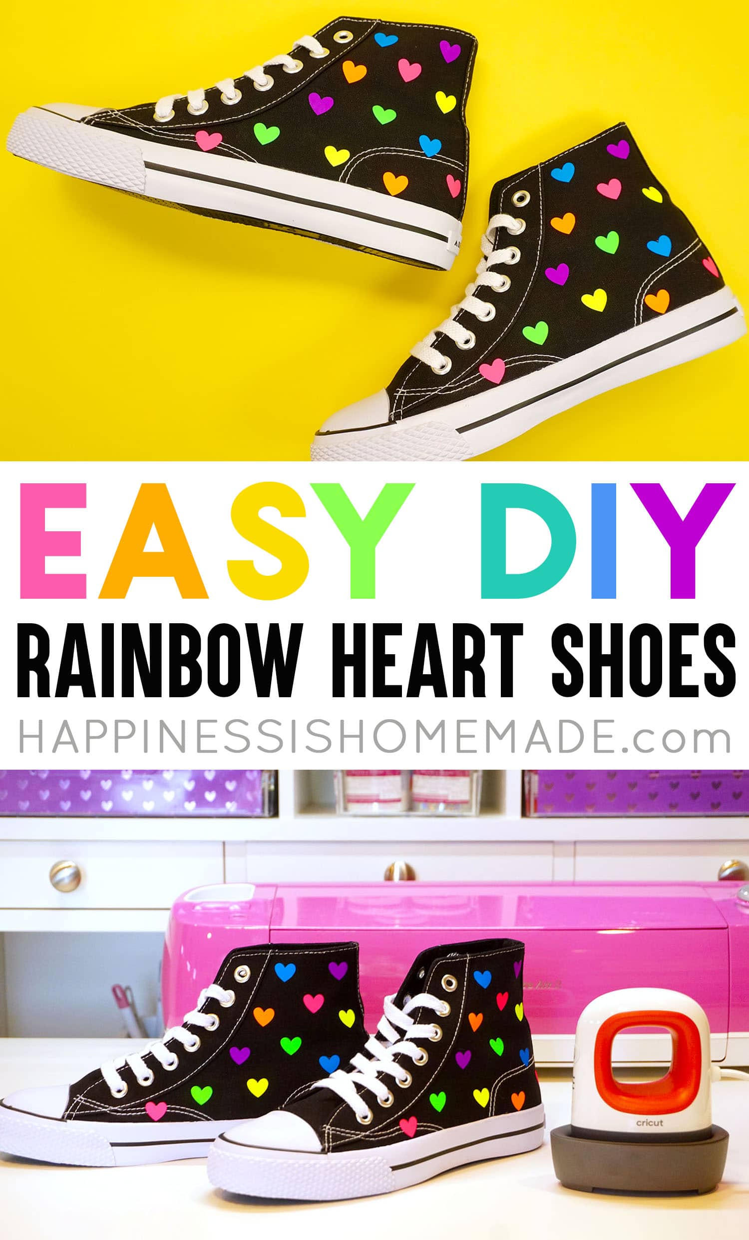 easy diy rainbow heart shoes