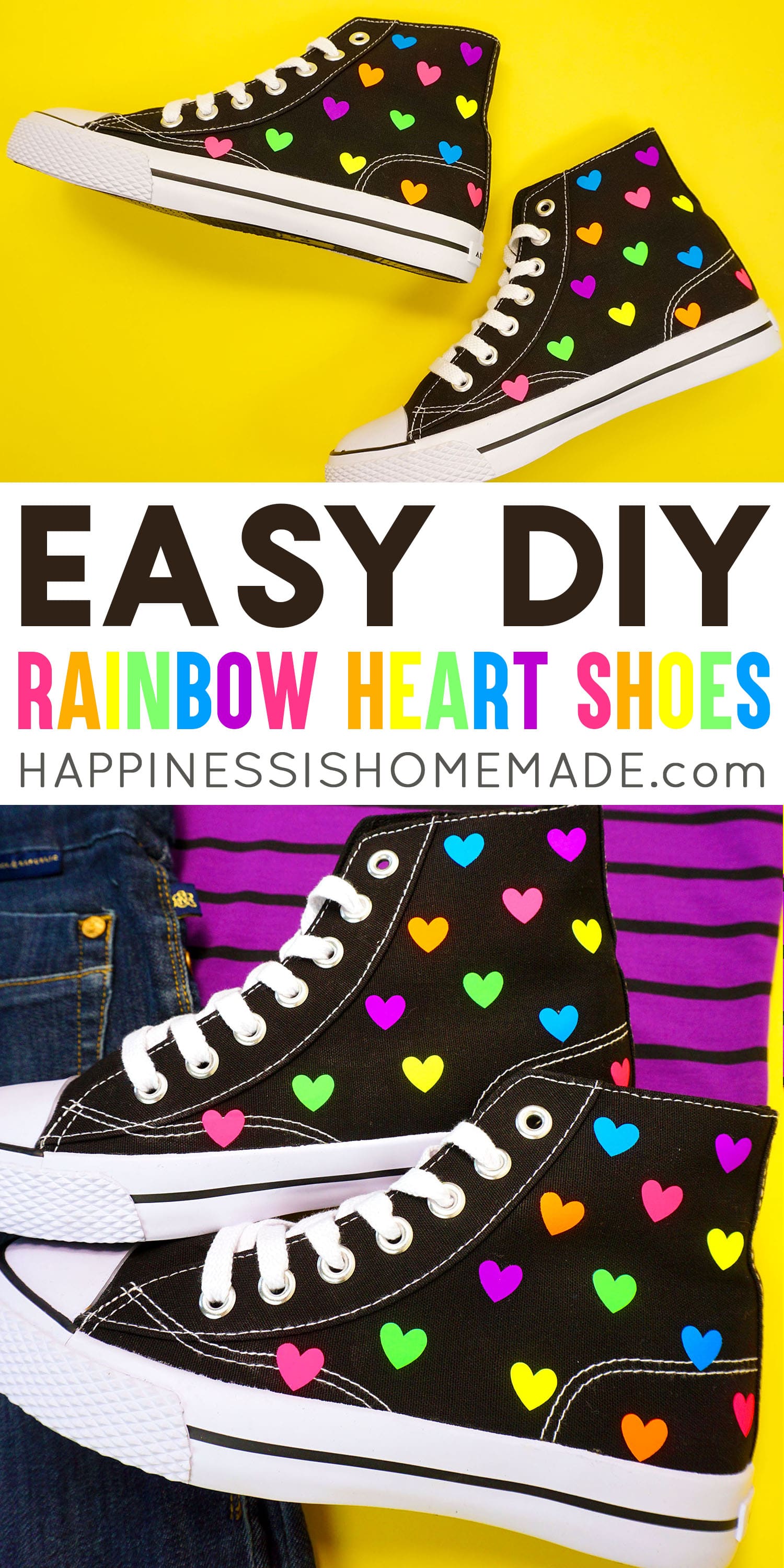 easy diy rainbow heart shoes