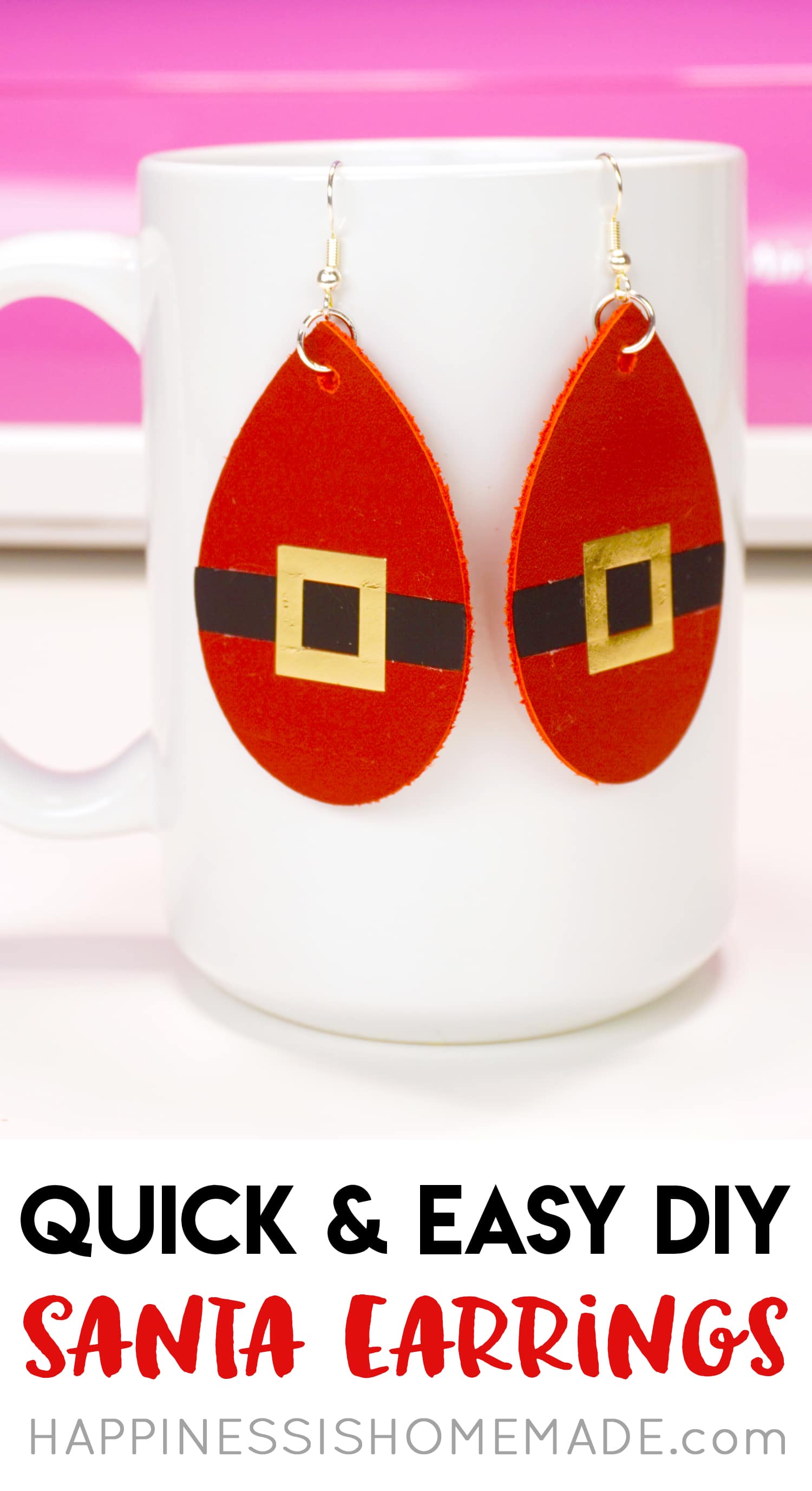 diy santa belt earrings on mug