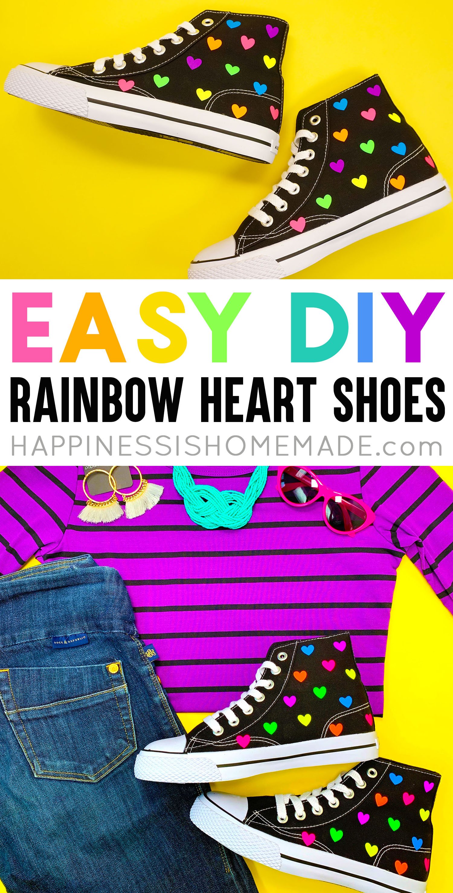 easy diy rainbow heart shoes